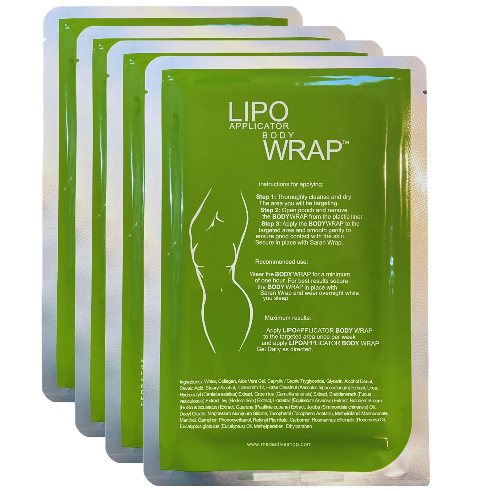 Lipo Applicator Ultimate Body Wraps w/Guarana, Green Tea, Seaweed - 4 Wraps