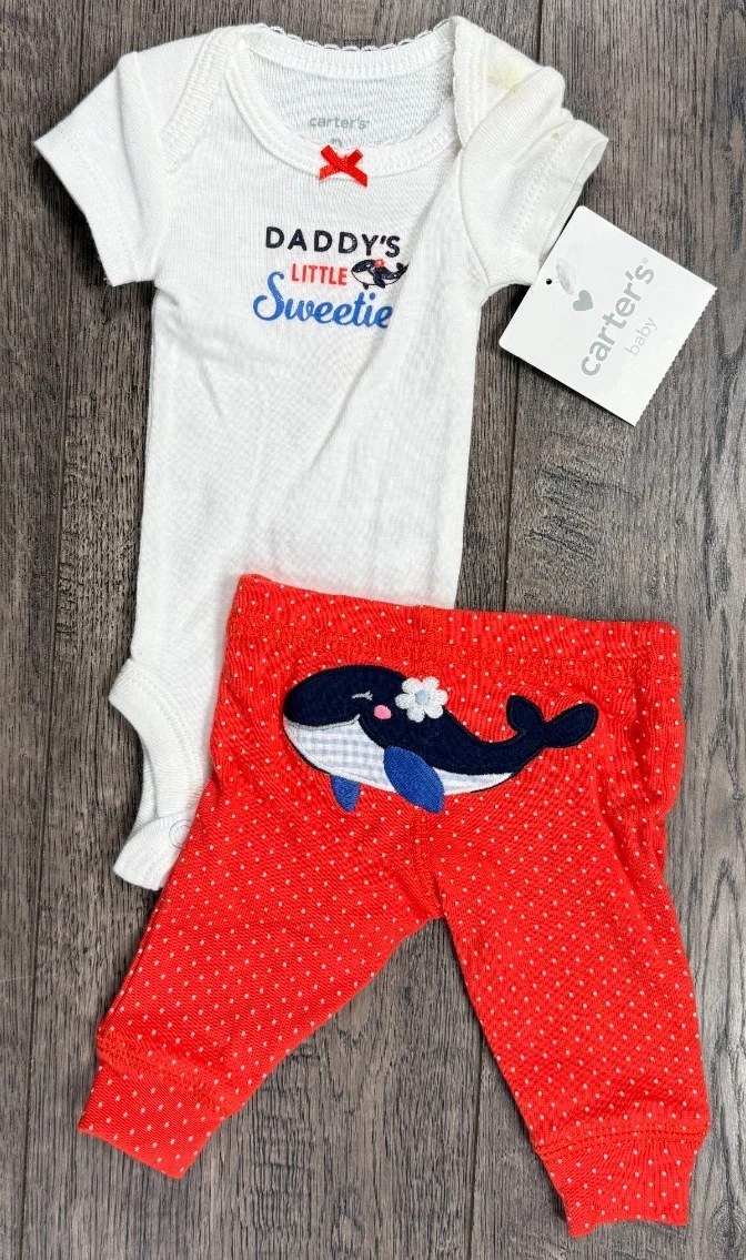 Baby Girl Clothes New Carter's Preemie 2pc Daddy's Sweetie Whale Outfit
