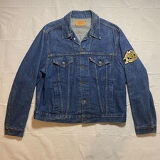 VTG 80s Levis 70506 USA Harley Davidson Eagle HOG Patch Denim Trucker Jacket 46