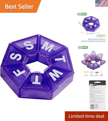BPA Free 7-Day Pill Organizer & Travel Planner - Hexagonal Design in Purple