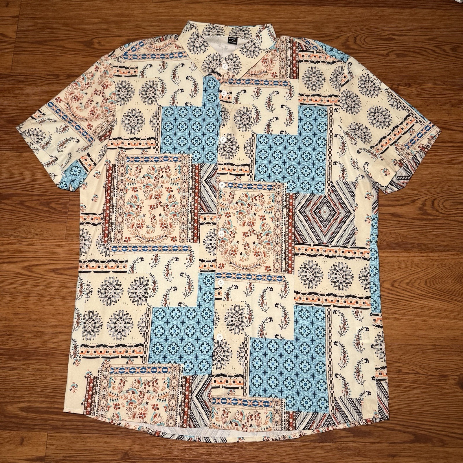 Manfinity Patchwork Print Button-Up Shirt – XL – … - image 1