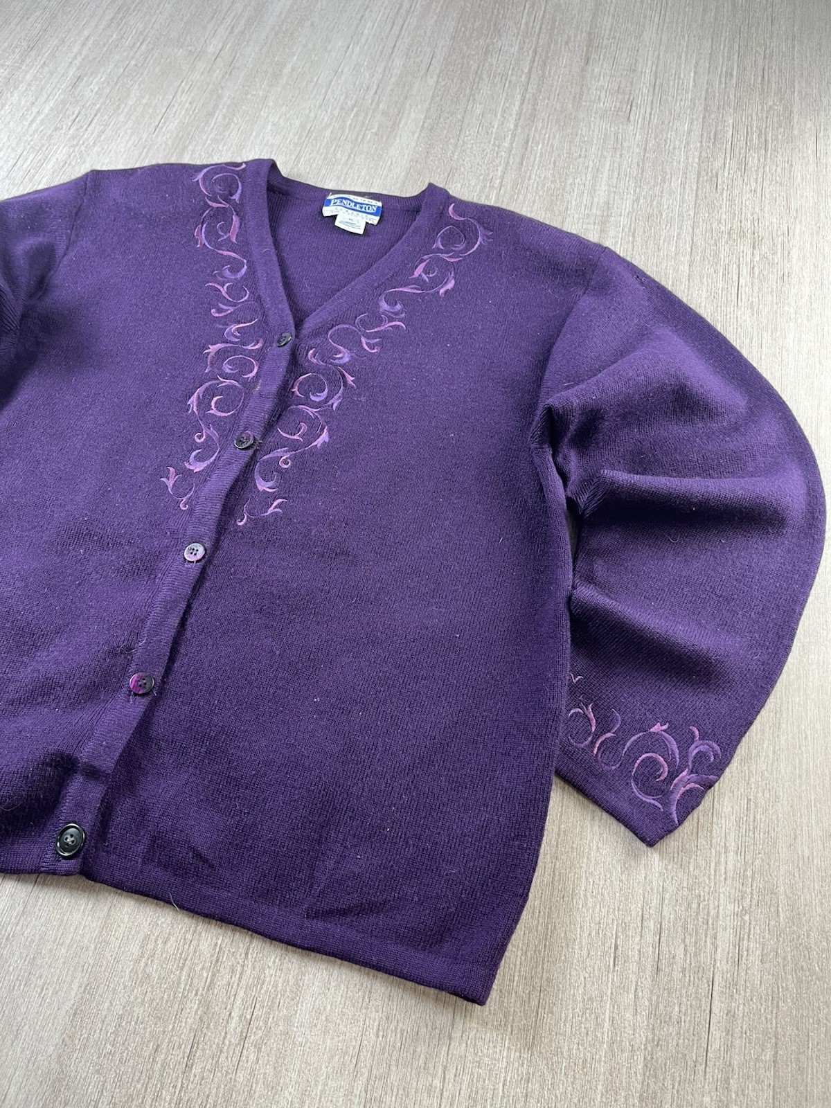 Pendleton Classics Cardigan Purple Wool Floral Em… - image 4