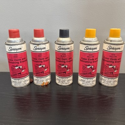 Vintage Spray Paint Set of 5! SPRAYON 70s, Red 1110, Black 1770, Yellow 1318