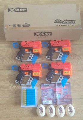 4x Zuru X Shot Dino Attack Extinct Blaster Spielzeugpistolen & 24 Kugeln 4 Ziele Neu!