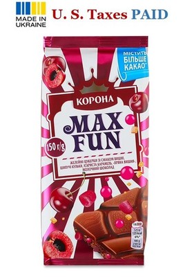 Korona MAX FUN Milk Chocolate Bars 150 g Cherry Flavor Made in Ukraine