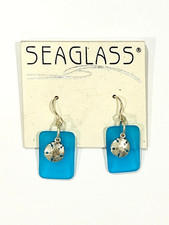 Sea Glass Inspired Turquoise  Sterling Silver Sand Dollar Earrings - Brand New