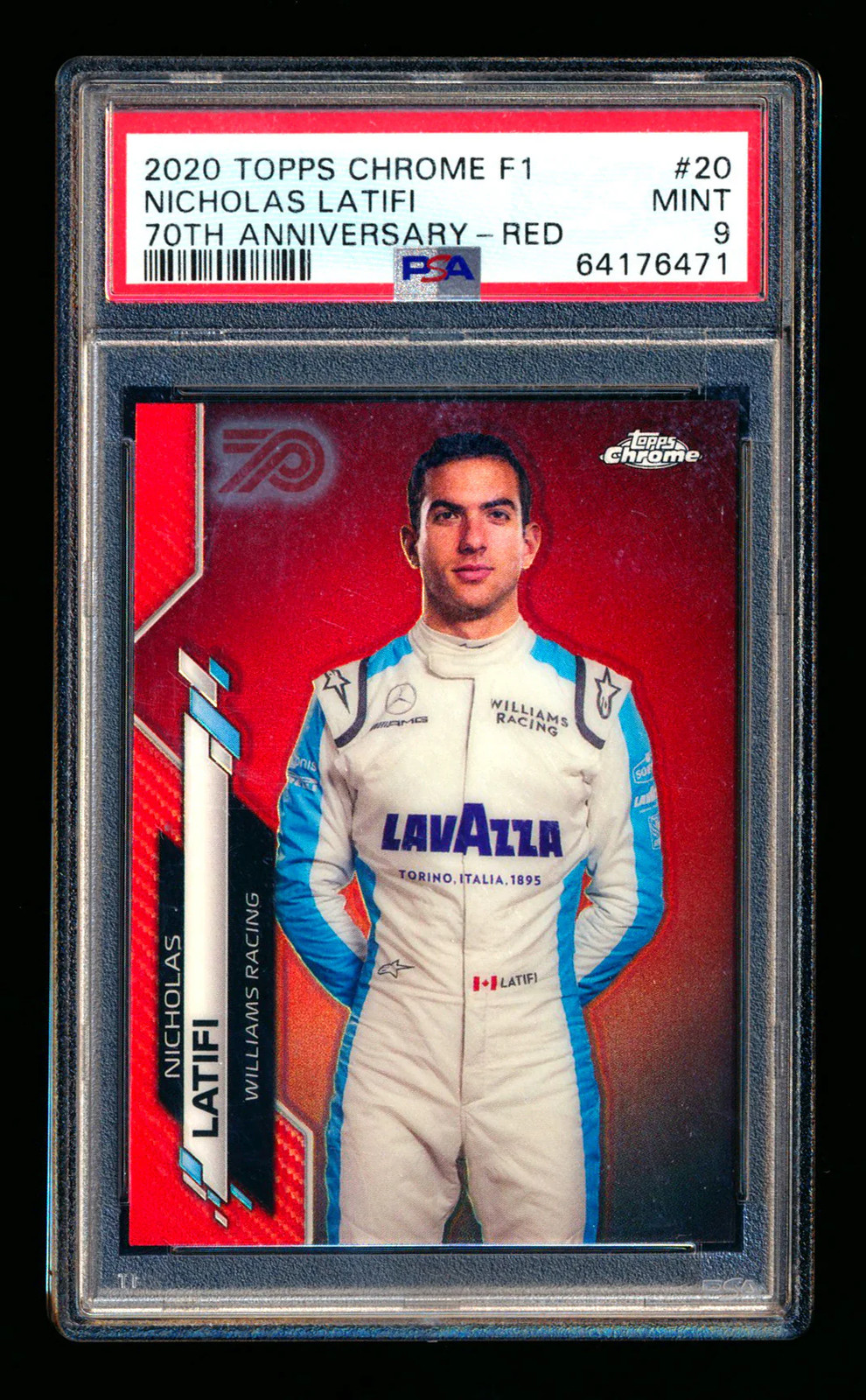 2020 Topps Chrome F1 20 Nicholas Latifi RC 70th Red Refractor Portrait SSP PSA 9