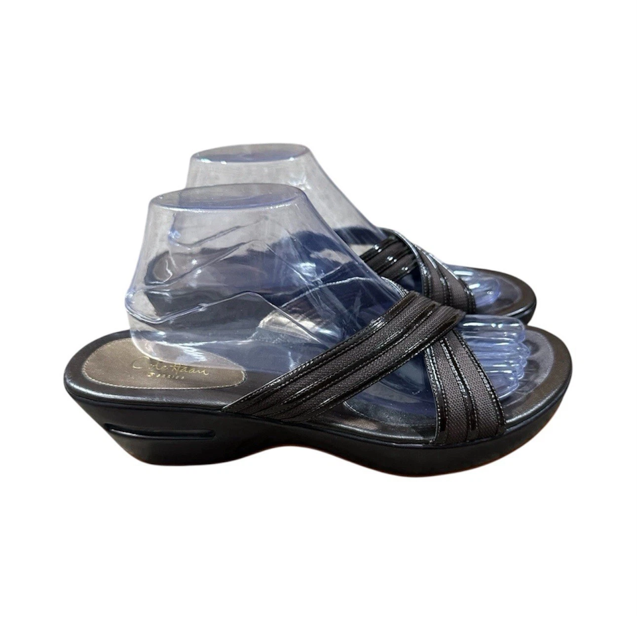 NIKE COLE HAAN AIR 11B sandali in pelle donna marrone zeppa cinturino incrociato scarpa