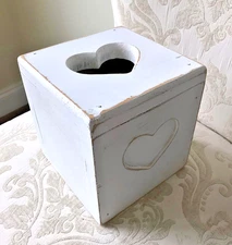 Vintage Farmhouse Hand Made Wood Tissue Box Cover Heart Cut Out Shabby Chic 