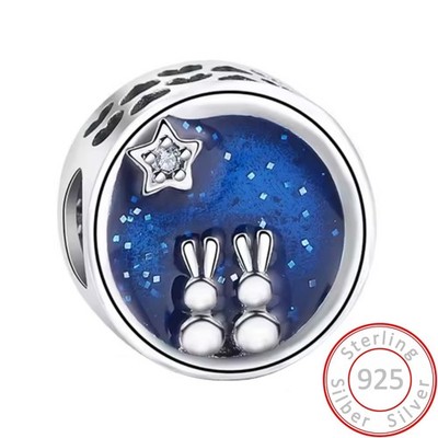 Charms Anhänger Stern Himmel blau Hasen Freunde Charm Damen 925 Sterling Silber