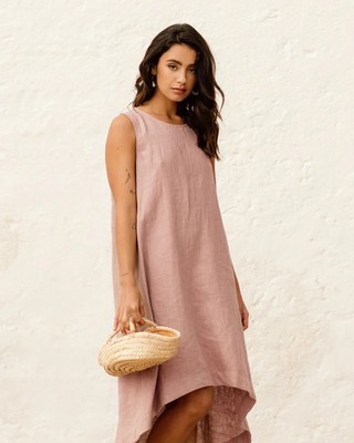 NEW Magic Linen Woodrose Royal Toscana Sleeveless Midi Dress Hi-Low Pockets S | eBay NEW Magic Linen Woodrose Royal Toscana Sleeveless Midi Dress Hi-Low Pockets S | eBay