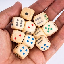 Wooden D6 Dice Set 6 Sided 16mm 10pcs RPG Board Game Math Teaching Leather Bag