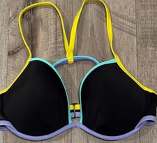 Victoria's Secret Swim Fabulous Black Strappy Back Push Up Bikini Top 34DD