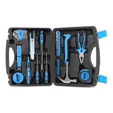 46Pc Blue Home Repair Hand Tool Set Toolbox Screwdriver Hammer Test Pen Socket