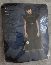 Halloween Black Dress Girls XL Wednesday Party Costume Fancy w/ Wig Braids