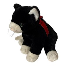 TY Beanie Buddies Black & White Cat Soft Toy w Red Bow Vintage 1999