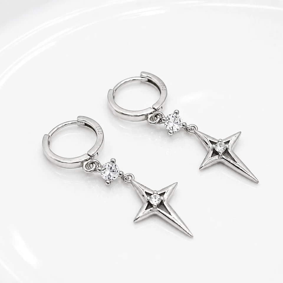 Boucles d’oreilles créoles Etoiles Apprêt Argent 925 - Photo 1/2