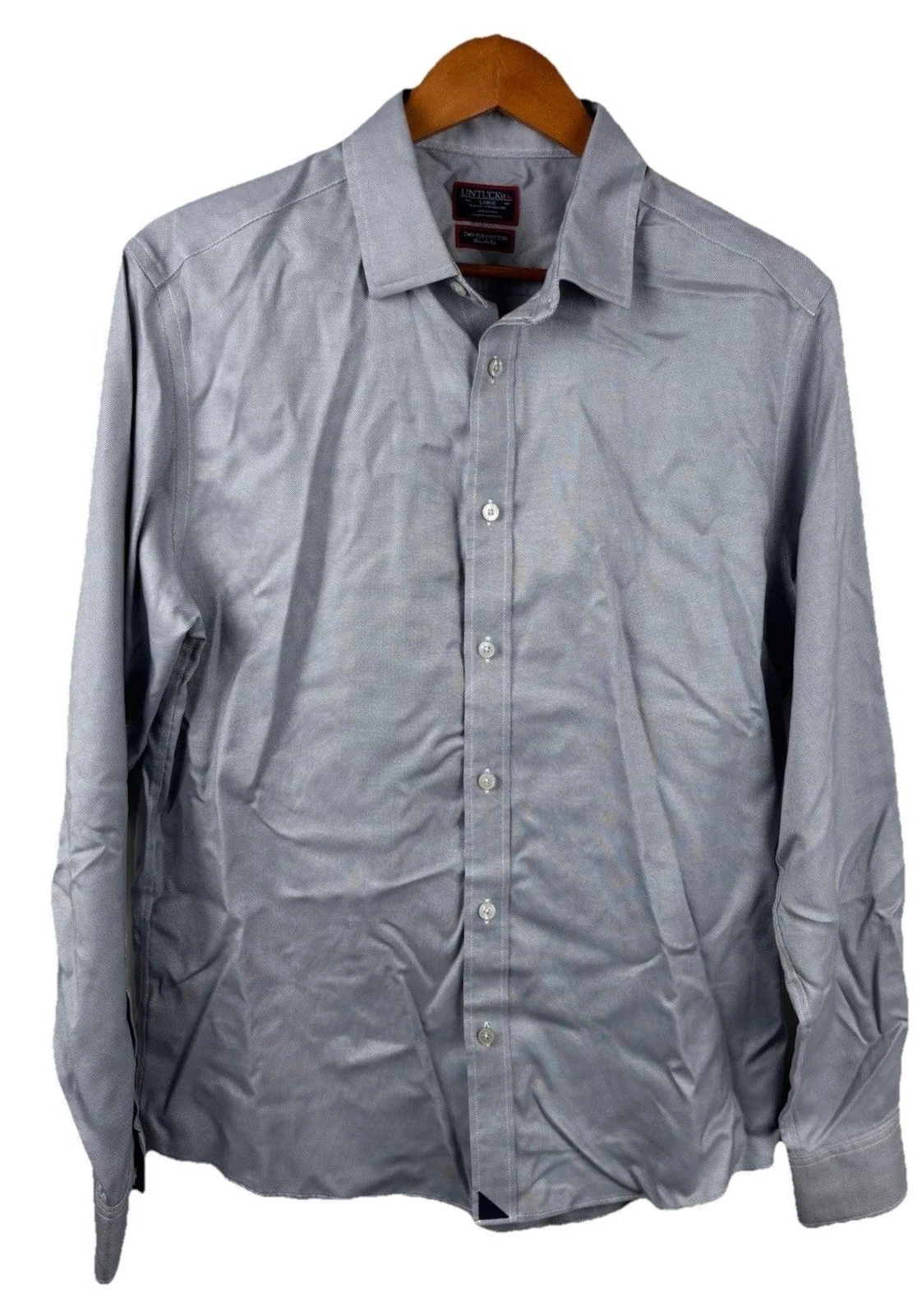 UNTUCKIT Men Large Gray 100% Linen Shirt, Long Sleeve Wrinkle Resistant