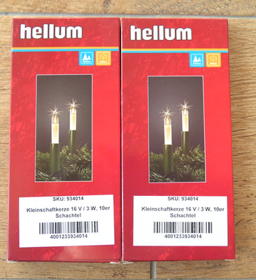 2x10 Stück Hellum Kleinschaftkerzen 16V/3W  elfenbeinfarben, neu, OVP