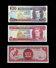 Barbados, Trinidad & Tobago Banknote LOT ** Barbadian $1 & $20 DOLLAR Banknotes