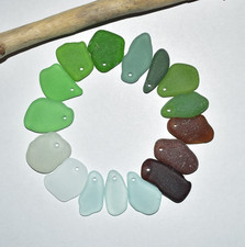Genuine Drilled Sea Glass Beads 20-27mm Beach Glass Beads Green Teal Blue White