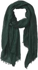 Cotton Blend Crinkle Vintage Soft Scarf with Fringed Edges,linen Green 