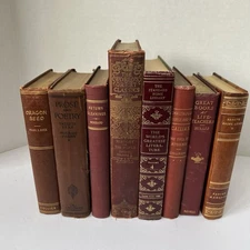 Vintage Book Lot | Red & Maroon  | Antique Bookshelf Decor | Photo Staging Prop