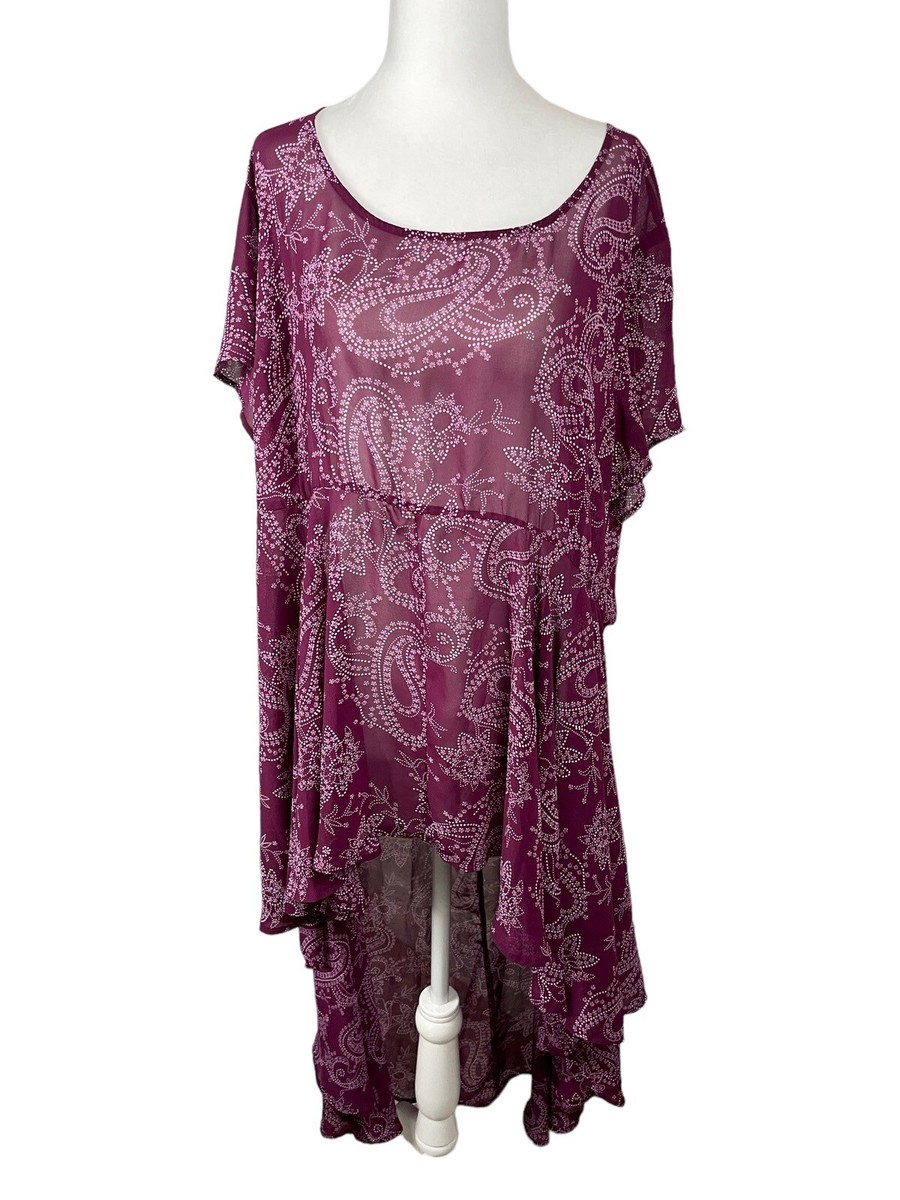 Torrid Dress Women 3 Hi-Low Asymmetrical Burgundy Paisley Short Sleeve  Summer | eBay