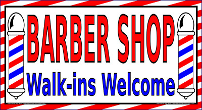 BARBER SHOP Walk-ins Welcome - 3'x5' Vinyl Banner - Fast Shipping - USA ...