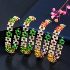Statement Multicolor Baguette Cut CZ Crystal Big Hoop Earrings for Brides Prom