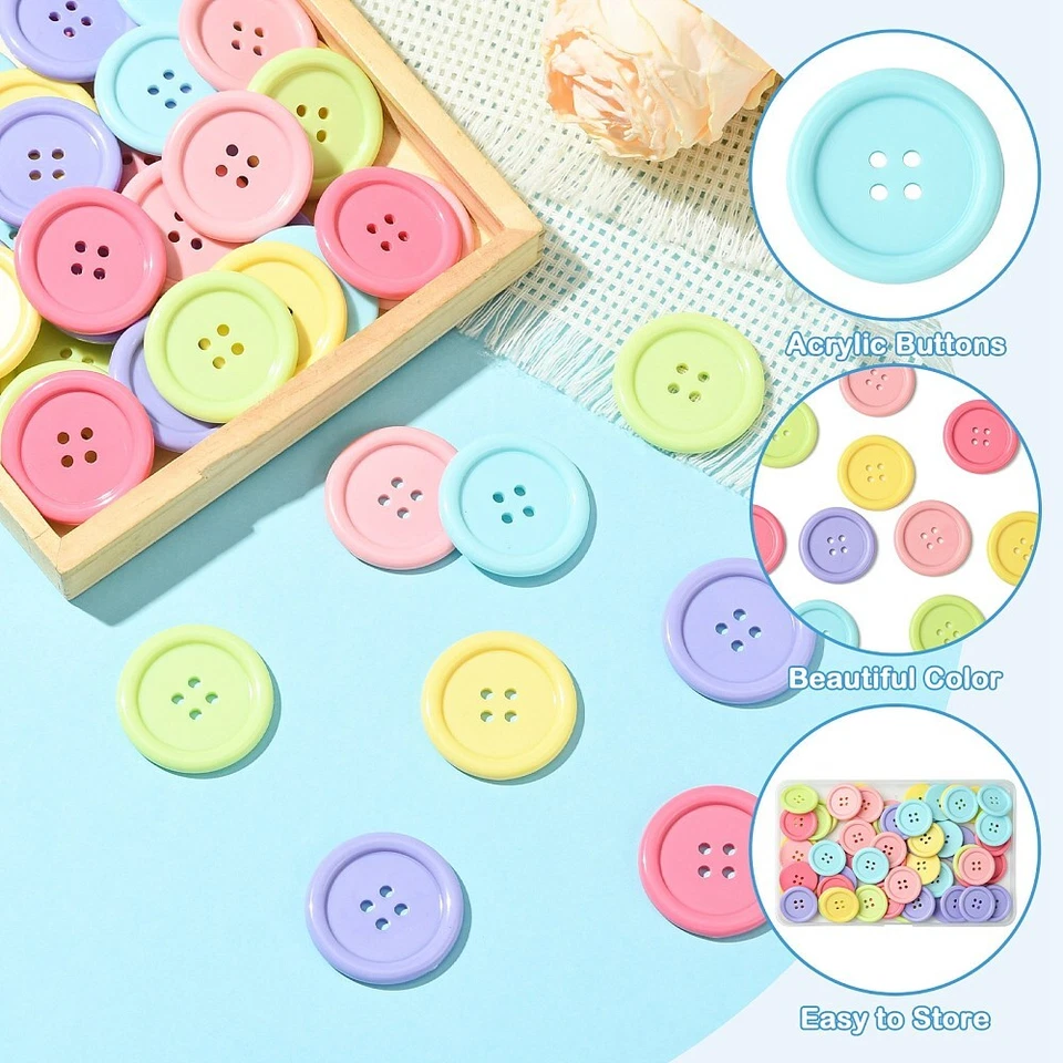 60x Flat Round 4-Hole Acrylic Button for Sewing Craft Cloth Dress Closures Decor - Image 4 of 4