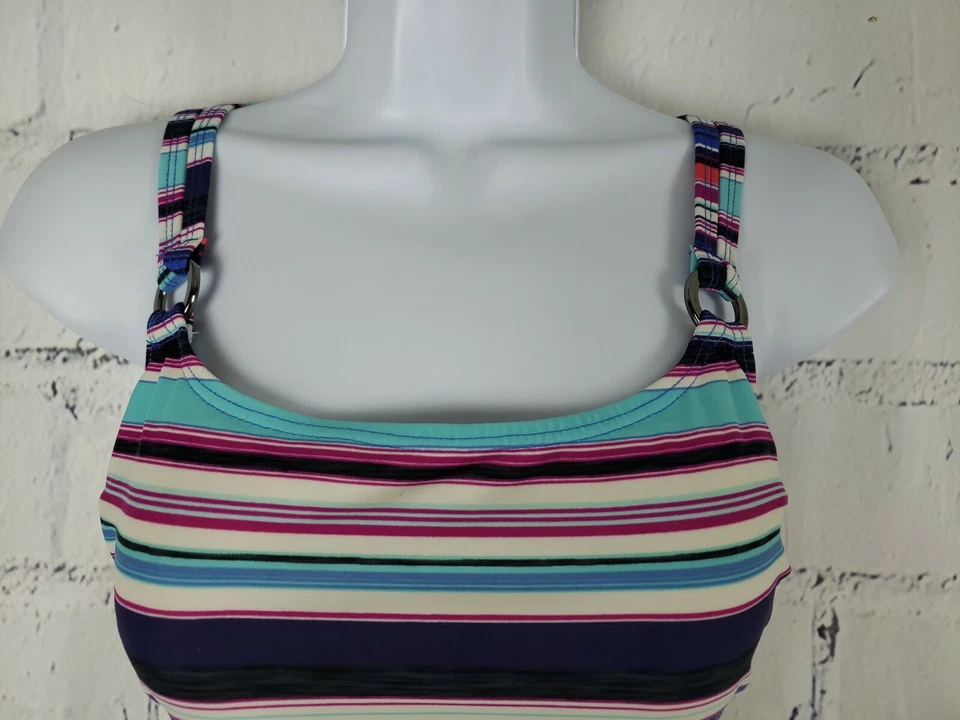 Traje de baño Croft & Barrow Tankini Top solo talla 6 multicolor a rayas sujetador de estante Foto 2 de 4