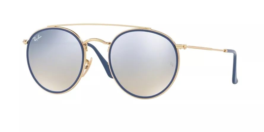 Ray Ban DOUBLE BRIDGE RB 3647N Gold Blue Brown Shaded Silver Flash