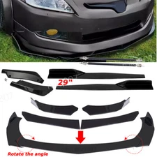 For 05-08 Honda Accord Sedan Black Front Bumper Rear Lip Spoiler+29" Side Skirts