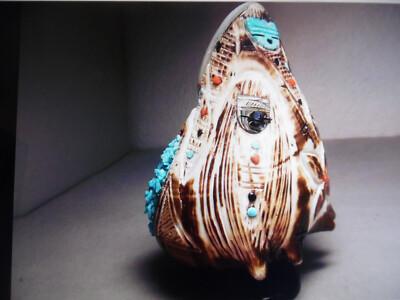 ZUNI FETISH F-3911 SHELL WITH FOUR CORN MAIDENS BY CHAD QUANDELACY