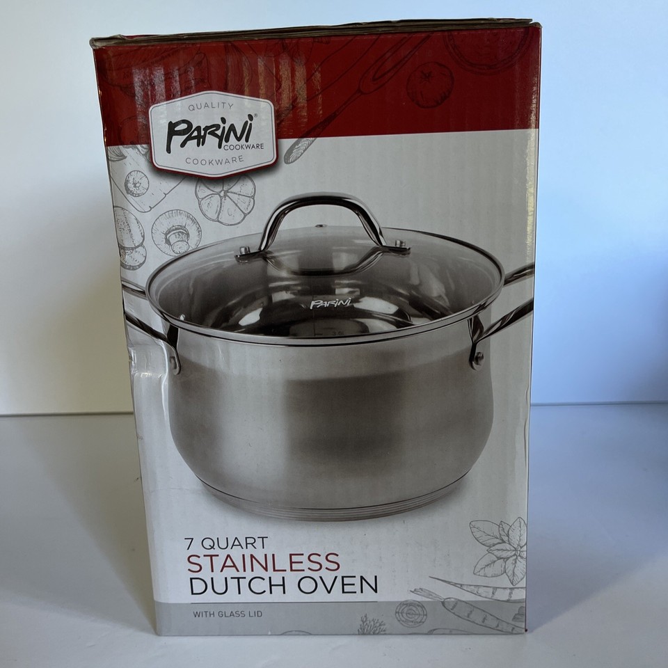 Parini 7 Qt Stainless Steel Dutch Oven w/ Vented Tempered Glass Lid NIB eBay