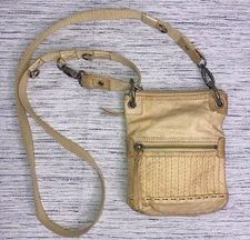 The Sak Beige Stitched Leather Small Cross Body Bag Canvas Strap