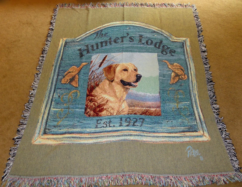The Hunter's Lodge Yellow Lab Tapestry Afghan Throw ~ Artist, Linda Picken - Image 1 of 1