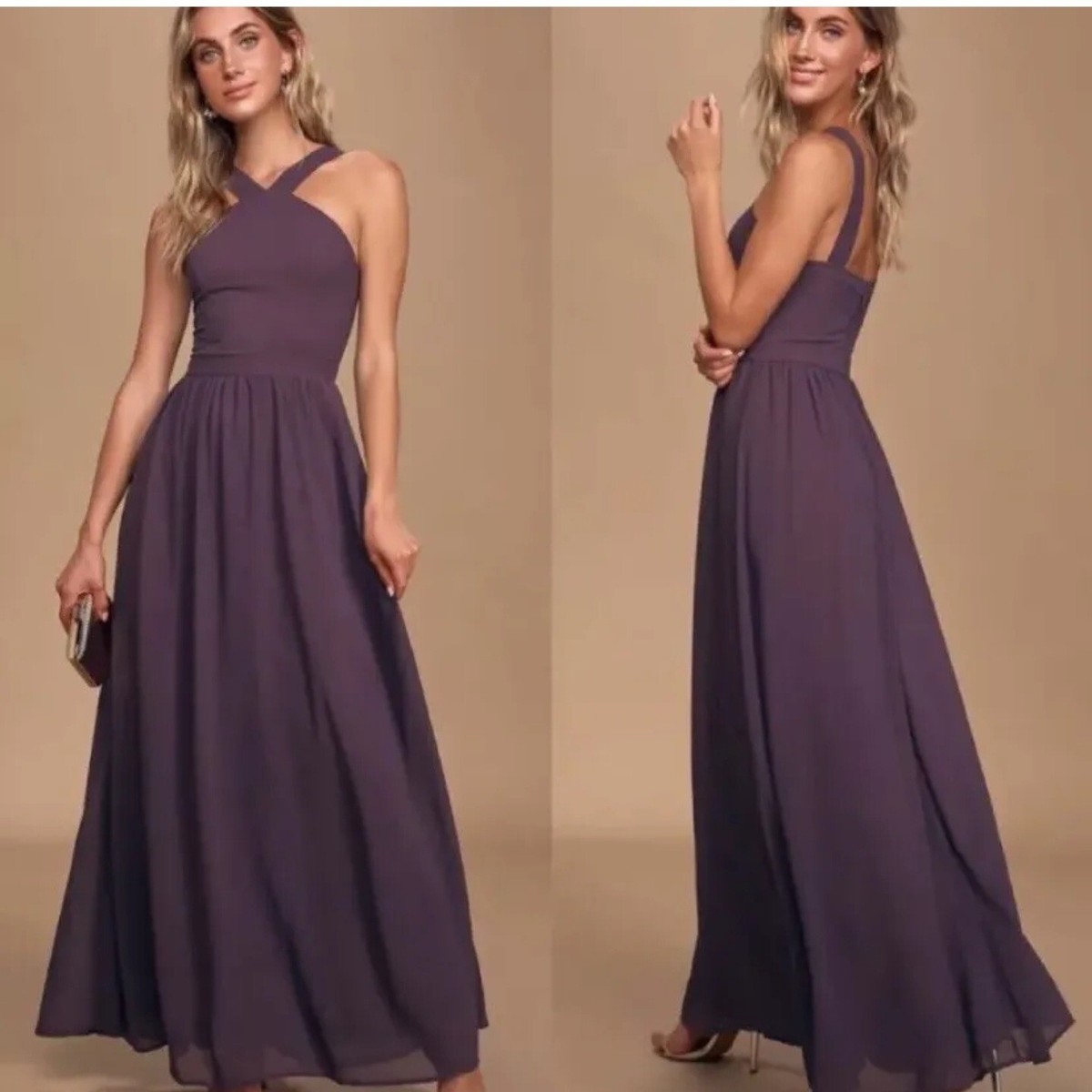 Lulu’s Formal Dusty Purple Air Of Romance Formal Maxi Dress Women’s SZ M  Halter - Main Image