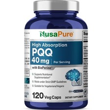 NusaPure PQQ Supplement 40 mg, 120 Veggie Capsules, Non-GMO, Pyrroloquinoline