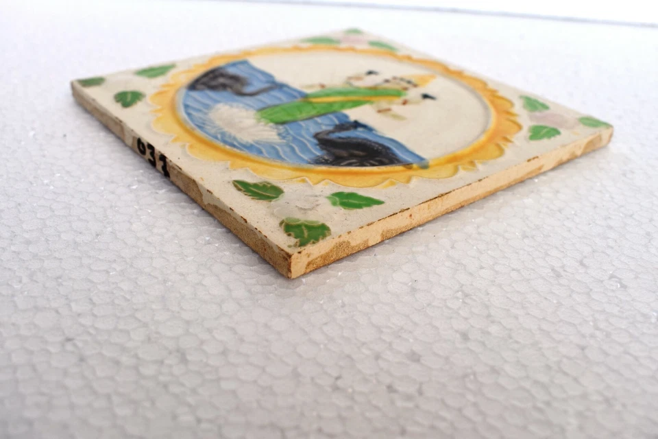 Azulejo antiguo Sarasvati Ravi Varma Art Nouveau mayólica cerámica porcelana India"I Foto 4 de 4