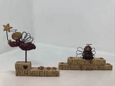 2 Vintage Blossom Bucket Resin Figurine Angels Christmas Suzi Skoglund