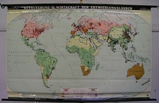 School Wall Map Beautiful Old World Map People Economy 197X127Cm Vintage 1960