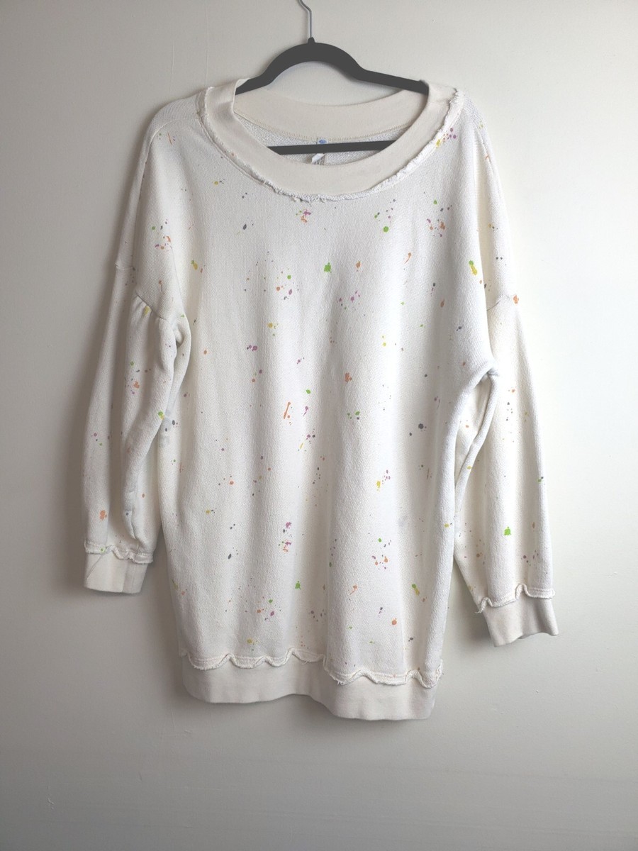 Free People(フリーピープル) クロップドトップス white Free People Large Pullover Sweatshirt Top Cream Splatter