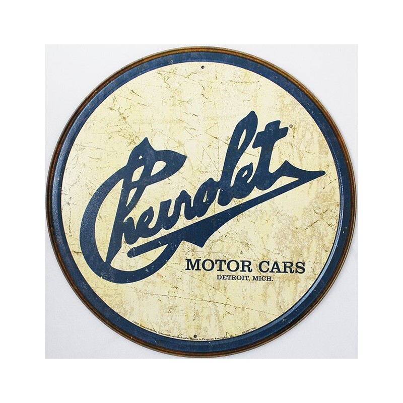 Plaque metal CHEVROLET VINTAGE deco murale garage automobile americain ronde 30cm