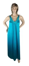 Vintage Vanity Fair Sleeveless Nylon & Butterfly Lace Teal Turquoise Nightgown M