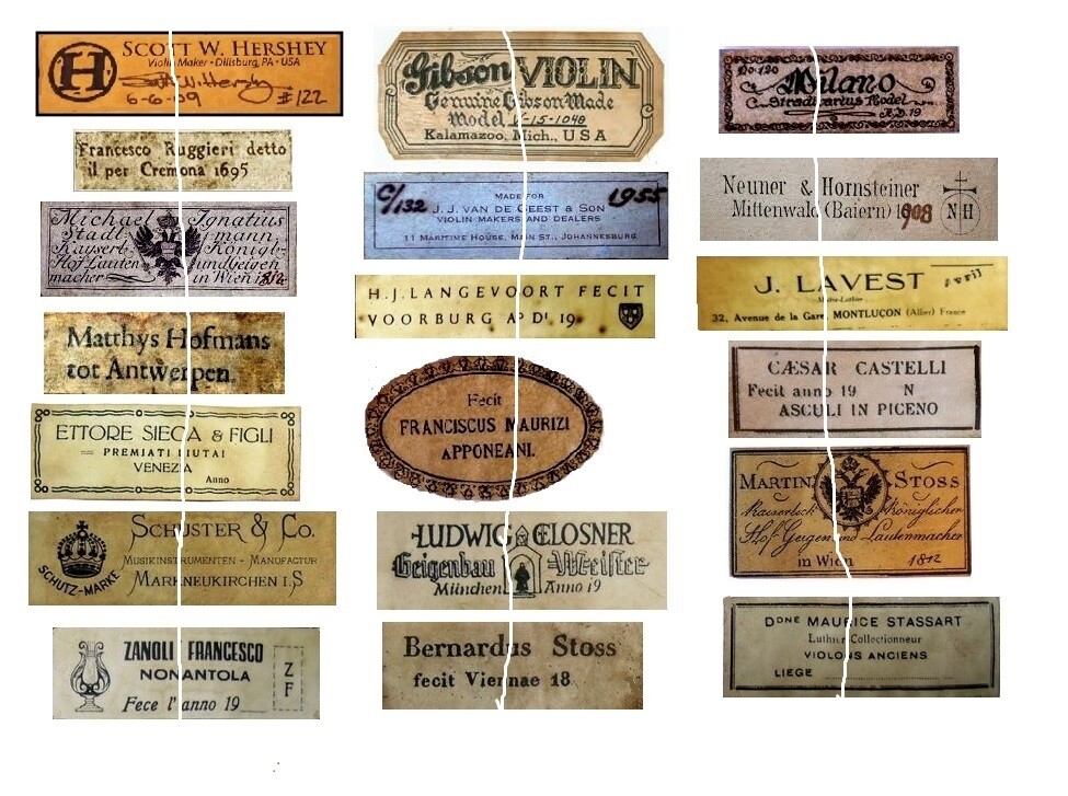 V105 Old Violin Fiddle Maker Labels Antique Copies