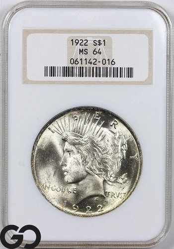 1922 Peace Dollar, NGC MS-64 ** Old Fatty Holder, Lustrous Blazer!