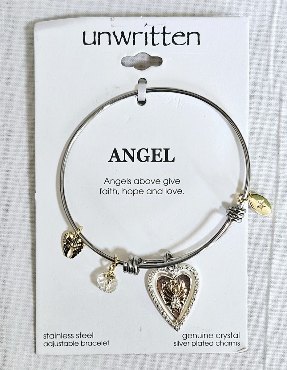 Unwritten Angel Silver Tone Charm Adjustable Bracelet Stainless
