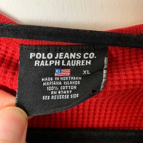Polo Jeans Co Ralph Lauren Waffle Red Long Sleeve T Shirt Size Men's XL - Picture 4 of 9